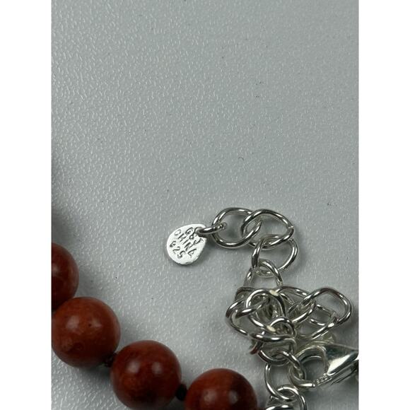 GSJ Coral Heart Beaded 16"-18.5" Sterling Silver Clasp Necklace - Picture 9 of 12
